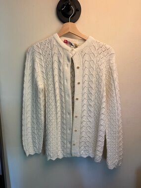 jason maxwell Cream Openwork Knit Button Cardigan